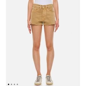 Levi's 501 XX Original Fit High-Rise Shorts Size 34 Gold Yellow Raw Hem 5-Pocket